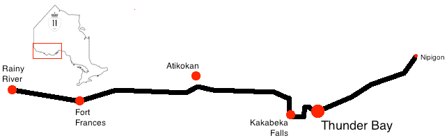 Highway 11 starts or ends in the far northwest of Ontario